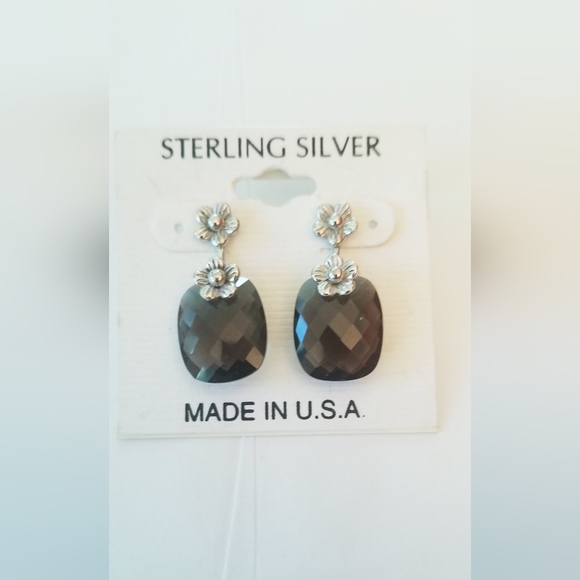 Sterling Silver Faceted Smokey Quartz Earrings - Picture 2 of 6